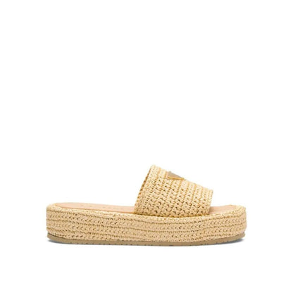 Prada Crochet Flatform Slides Brown