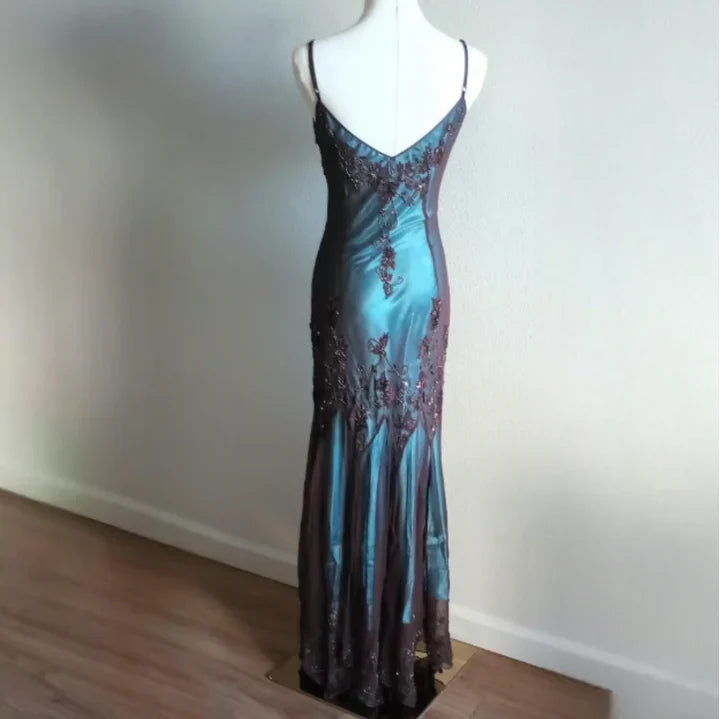 Turquoise Vintage Elegant Exquisite Floral Beading Spaghetti Strap Long Chiffon Ball Gown Evening Dress Birthday Party Dress Formal Women Prom Dress gh3931
