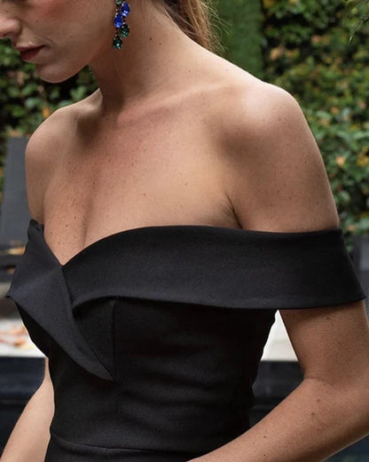 Tail tail off shoulder ball dress with satin side slits