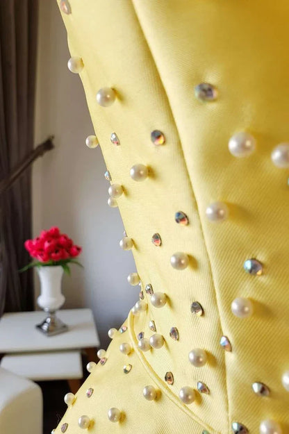 Blue fashion elegant exquisite pearl beading long satin ball gown evening dress gh3308