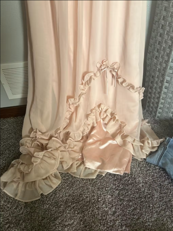 Pink Sweet Elegant Cute Lace Strap Ruffle A-Line Long  chiffon prom dress Evening Dress gh2937