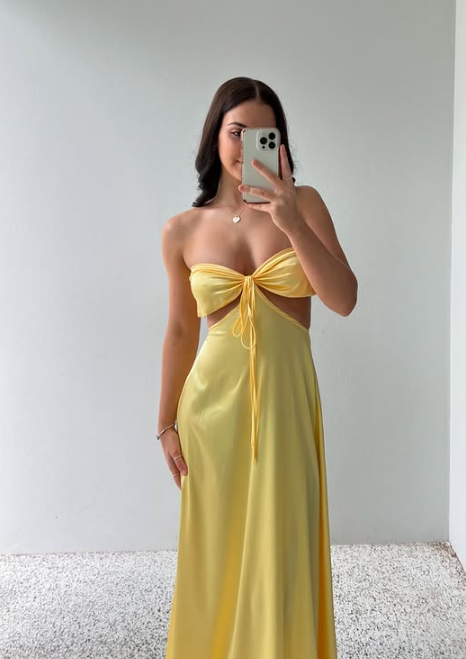 Yellow/Pink Strapless Elegant Simple Long Ball Gown Evening Gown Bridesmaid Dress gh3046