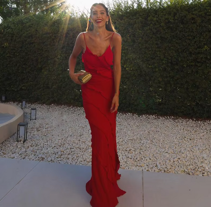 Red/Black elegant fashion spaghetti straps long layered chiffon ruffled ball gown, evening dress, party dress gh2738