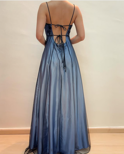 Blue Delicate Beaded Long Tulle Elegant Ball Gown Evening Dress Formal Birthday Party Dress Prom Dress gh3611