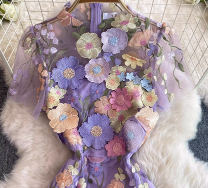 Palace style beautiful heavy work three-dimensional flower embroidery embroidery seaside holiday dress morning robe female bride high-end 11286
