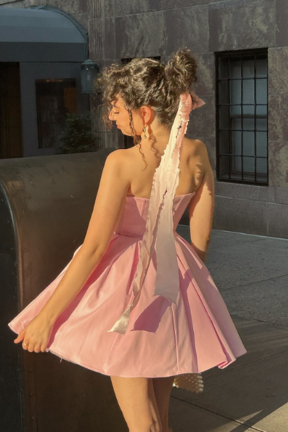 Girlhomeshops-Pink Fashion Sweet Short Satin Homecoming Dress Birthday Dress gh5271