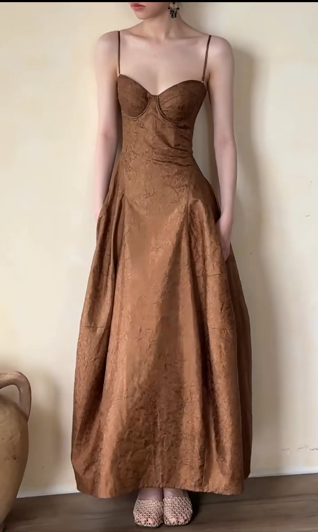 girlhomeshops--Brown Simple Elegant Formal Long Satin Prom Dress gh5606