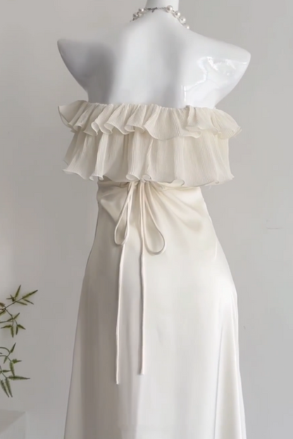 girlhomeshops--White Ruffled Long Chiffon Homecoming Dress gh5697