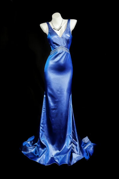 girlhomeshops-Exquisite Blue Cross - Back Rhinestone Evening Dress gh5847