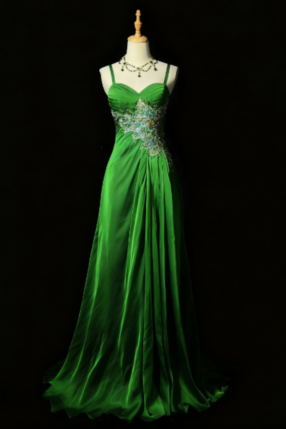 girlhomeshops-Fairy - Like Forest Green Crystal Floral Evening Dress gh5848
