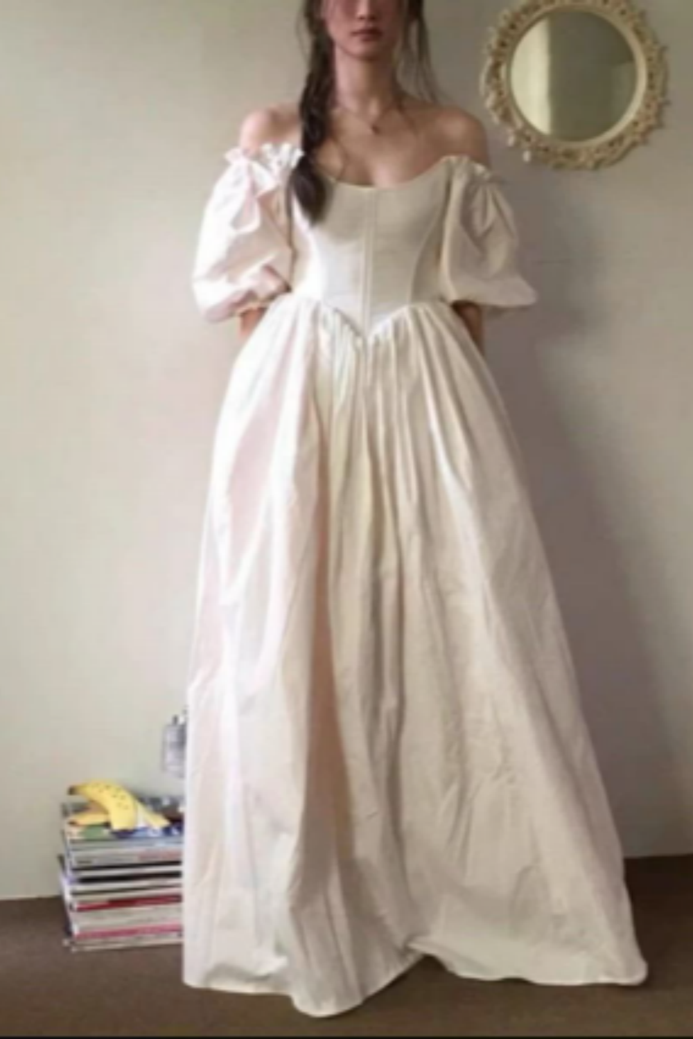 girlhomeshops-White Simple Casual Retro Fashion Long Prom Dress Artistic Puff Sleeve Maternity Dress gh5851