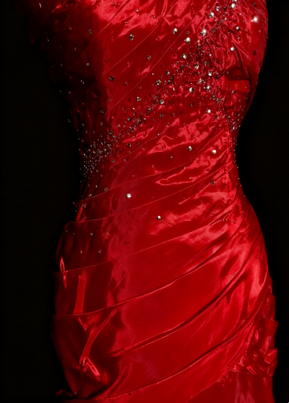 girlhomeshops-Prom Highlight Style Red Satin Rhinestone Strapless Floor-Length Prom Dress gh5880