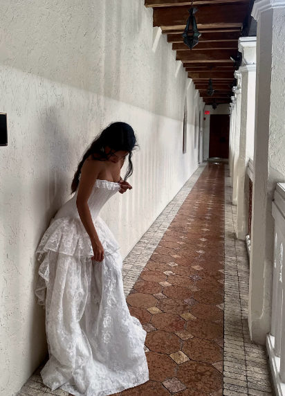 Vintage White Strapless Lace Long Ball Gown Evening Dress cc4917