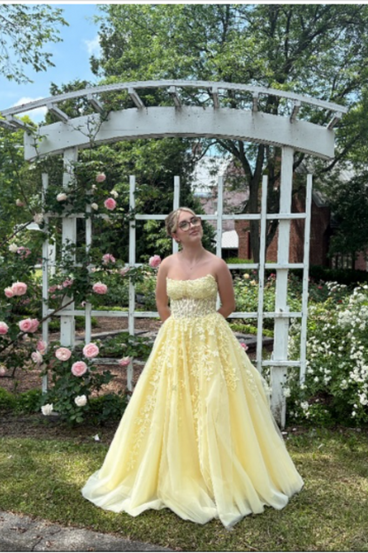 Girlhomeshops--💛Yellow tulle fashion long princess prom dress party dress ball gown gh5451