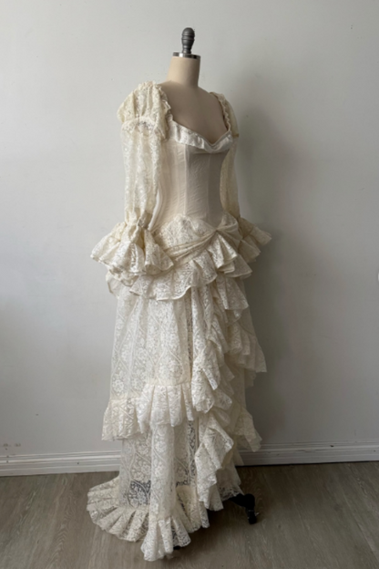 Vintage long-sleeved delicate lace wedding dress gh6848