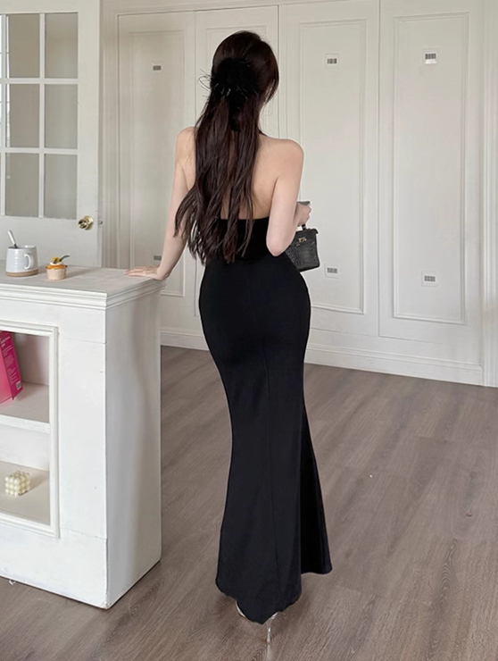 New Simple Red Halter Dress Elegant Party Evening Dress TP2874