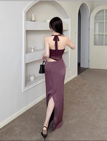 New Chic Holiday Style Mesh Patchwork Halter Slim Dress TP2875