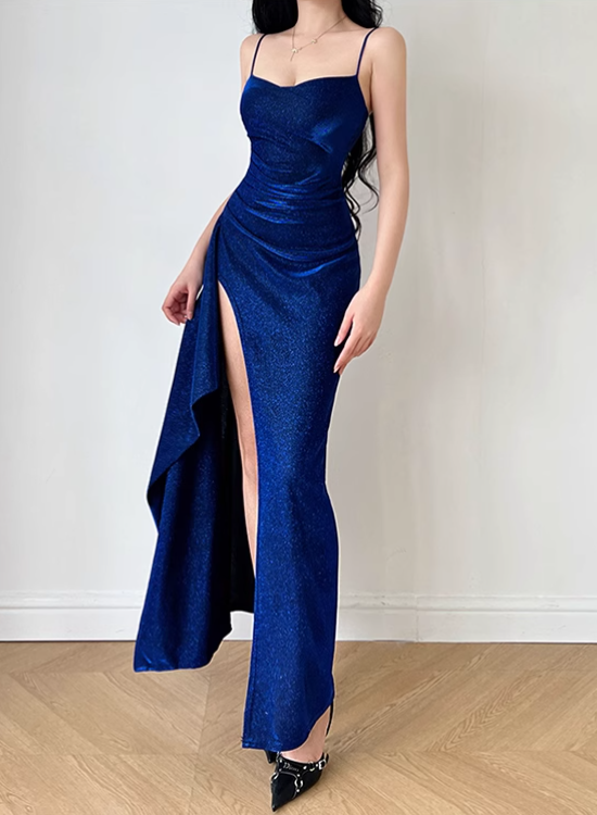 New Fashion Starry Sky Blue Spaghetti Strap Dress Elegant Banquet Dress TP2880