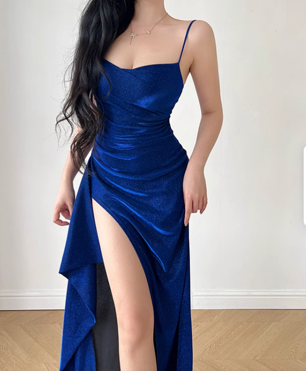 New Fashion Starry Sky Blue Spaghetti Strap Dress Elegant Banquet Dress TP2880
