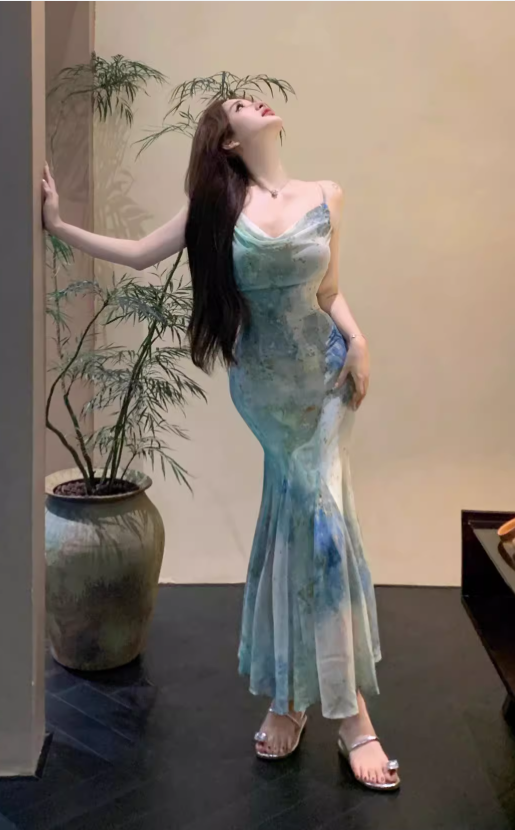 New Stylish Floral Design Elegant Casual Spaghetti Strap Dress TP3018
