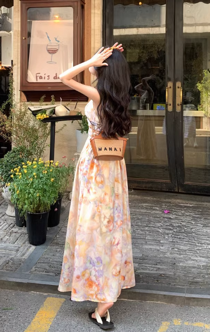 New Simple Fashion Floral Design A-Line Beach Holiday Halter Dress TP3033