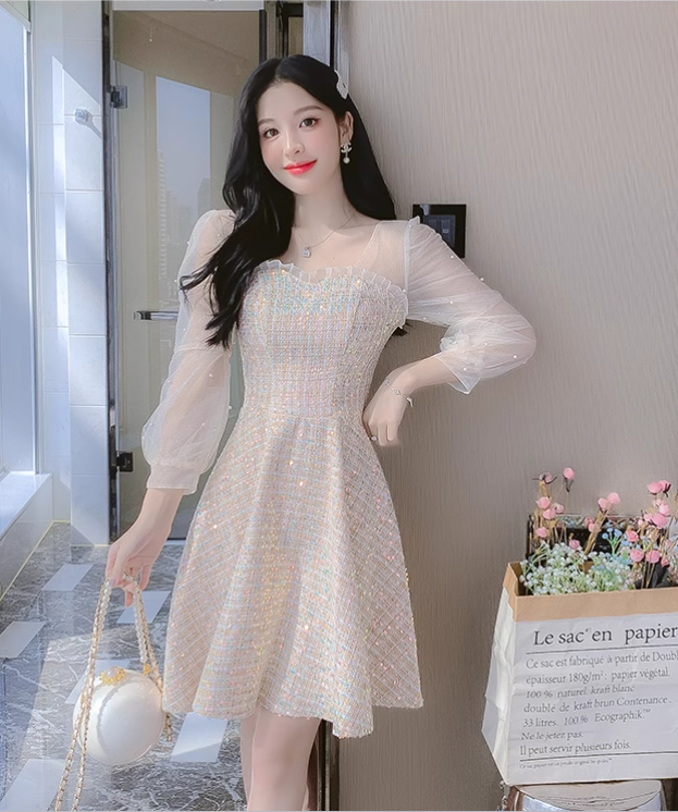 New Fashion  Long Sleeves Chiffon Design A-Line Dress TP3037