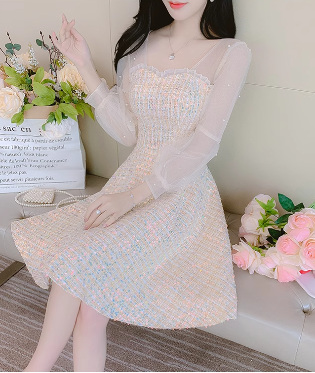 New Fashion  Long Sleeves Chiffon Design A-Line Dress TP3037
