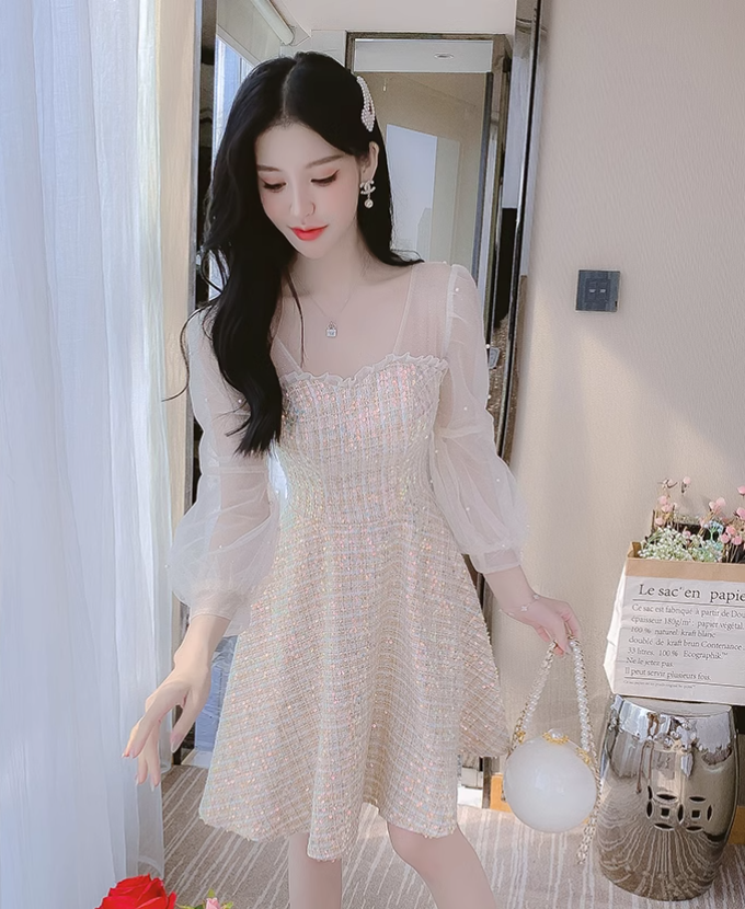 New Fashion  Long Sleeves Chiffon Design A-Line Dress TP3037