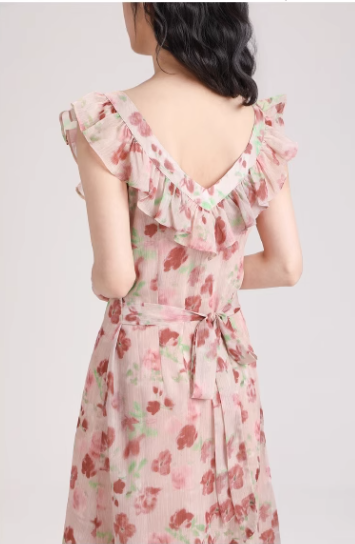 New Simple Fashion Short Puffy Sleeves Floral Design A-Line Dress TP3042