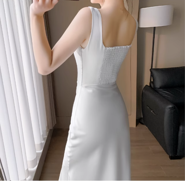 Vintage Simple Design Slim Spaghetti Strap Dress TP3058
