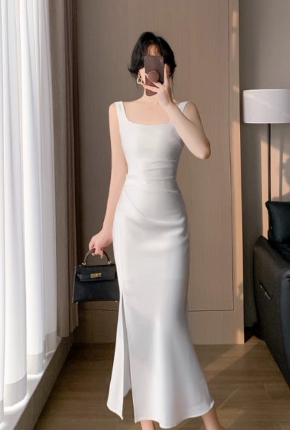 Vintage Simple Design Slim Spaghetti Strap Dress TP3058
