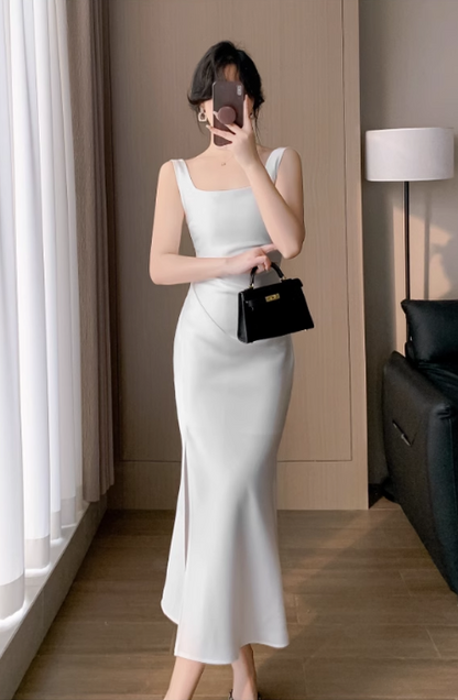 Vintage Simple Design Slim Spaghetti Strap Dress TP3058