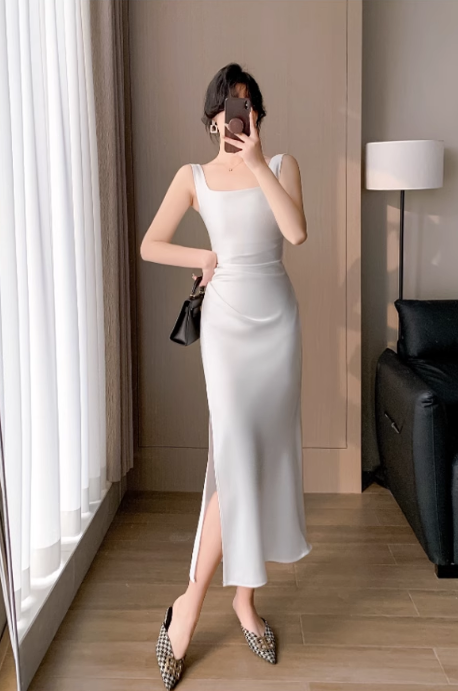 Vintage Simple Design Slim Spaghetti Strap Dress TP3058