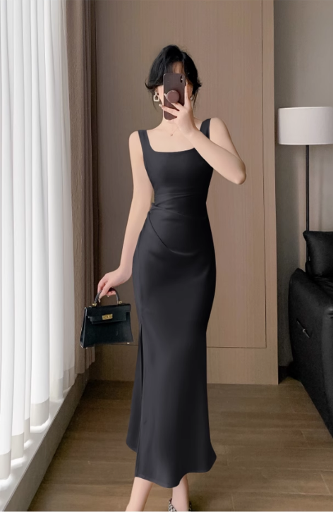 Vintage Simple Design Slim Spaghetti Strap Dress TP3058