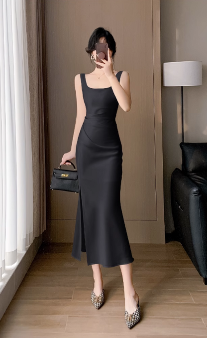 Vintage Simple Design Slim Spaghetti Strap Dress TP3058