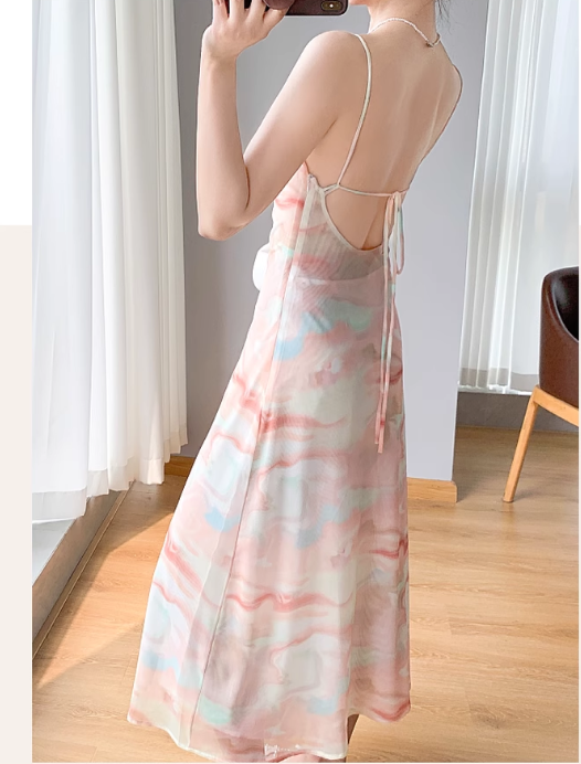 Simple Fashion Colorful Design Slim Spaghetti Strap Dress TP3059