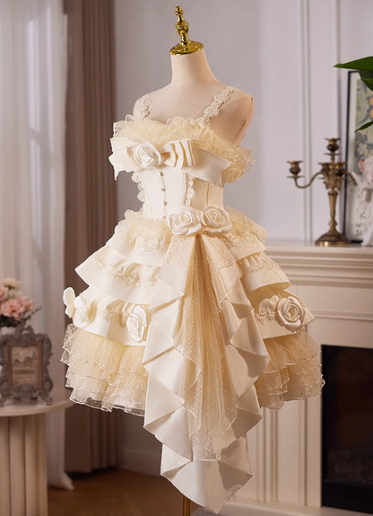Elegant Pink 3D Flowers Irregular Hem Design Lace Strap Tiered Homecoming Dress TP3467