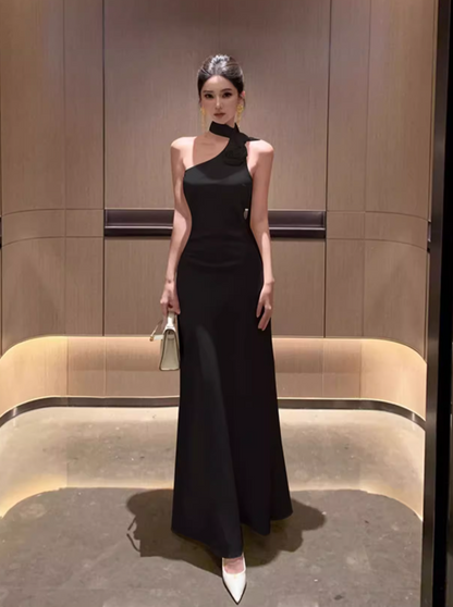Simple Fashion 3D Flower Mermaid Design Prom Dress Elegant A-line Halter Dress TP3526