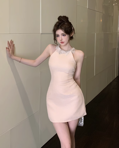 Fashion Pink Beading Design A-line Halter Homecoming Dress TP3689