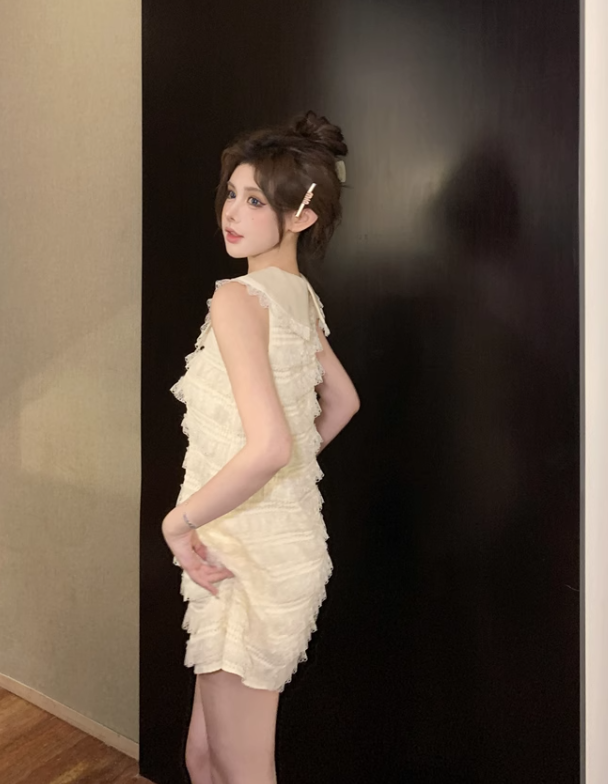 Fashion Beige Bow Lace Design A-line Sleeveless Strapless Homecoming Dress TP3698