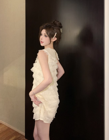 Fashion Beige Bow Lace Design A-line Sleeveless Strapless Homecoming Dress TP3698