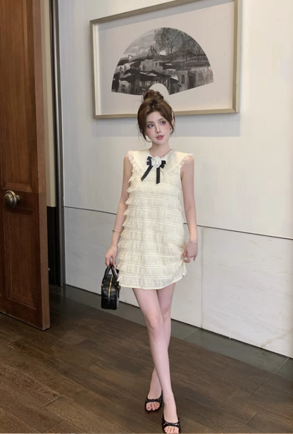 Fashion Beige Bow Lace Design A-line Sleeveless Strapless Homecoming Dress TP3698