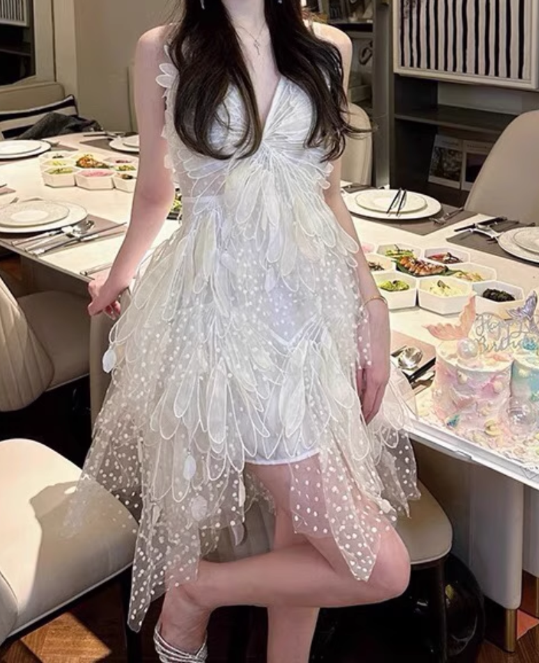 Vintage White Lace V-neck A-line Tulle Short Party Dress Homecoming Dresses TP3935