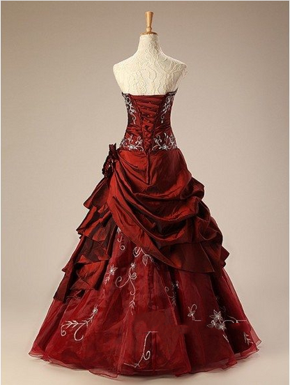 Vintage Burgundy Embroidery Beaded Sweet 16 Quinceanera A-Line Floor-length Prom Dress Birthday Dress Evening Dress Ball Gown TP4642