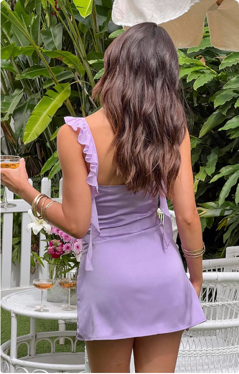 Vintage Lilac Sheath Homecoming Dress Satin Ruffles Party Dress Short Cocktail Dress TP4767