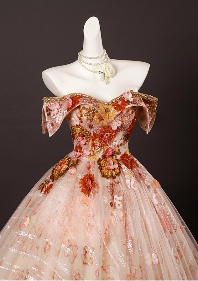 Glamorous Floral Sequin Beaded Tulle Off-the-shoulder Sweetheart A-Line Quinceanera Ball Gown TP5195