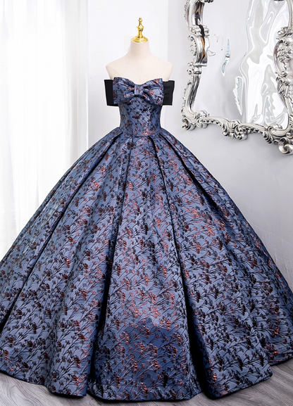 Vintage Floral Satin Sweet 16 Quinceanera Bow Off-the-shoulder Evening Dress Long Ball Gown TP4946