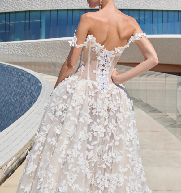 Elegant White Applique Off-the-shoulder A-Line Long Wedding Dress TP5018