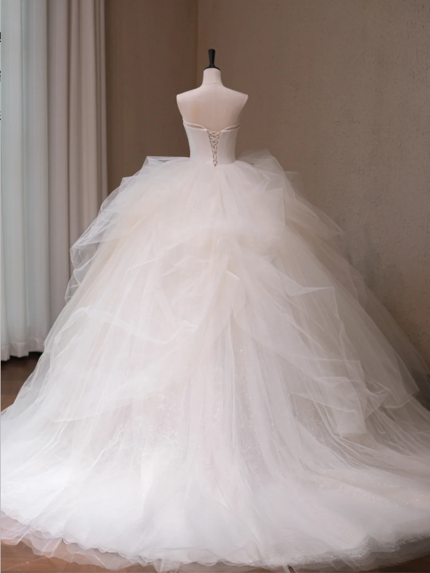 Gorgeous Strapless A-Line Bow Tulle Long Wedding Dress TP5043