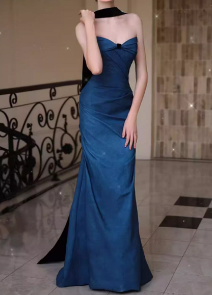 Vintage Teal Blue Strapless Sweetheart Mermaid Prom Dress TP5650